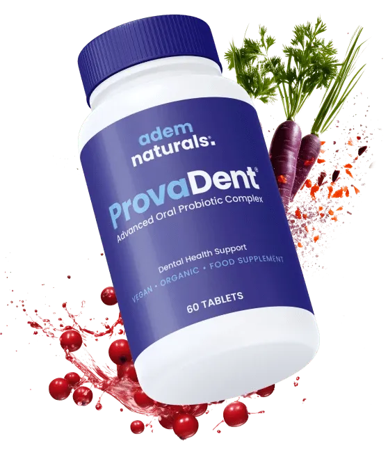 ProvaDent chewable oral probiotic supplement bottle for fresh breath and healthy gums