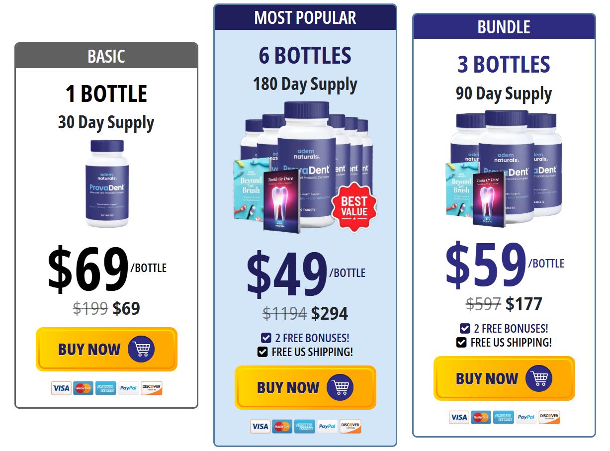 ProvaDent pricing packages and bundle options on the official website